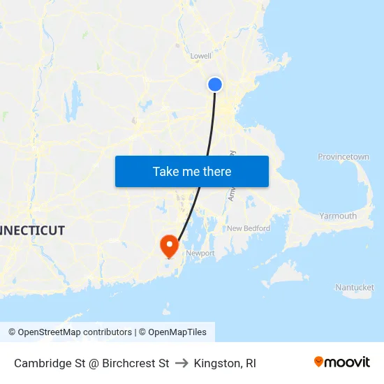Cambridge St @ Birchcrest St to Kingston, RI map