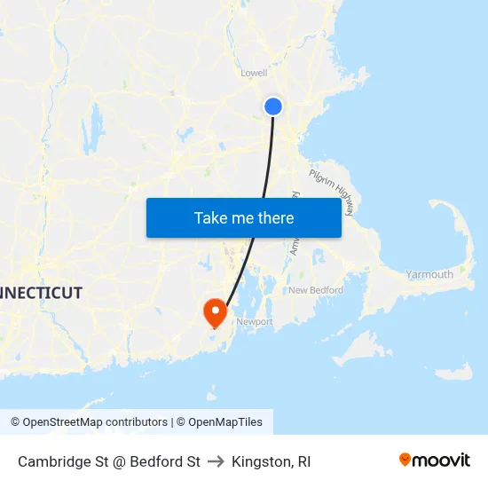 Cambridge St @ Bedford St to Kingston, RI map