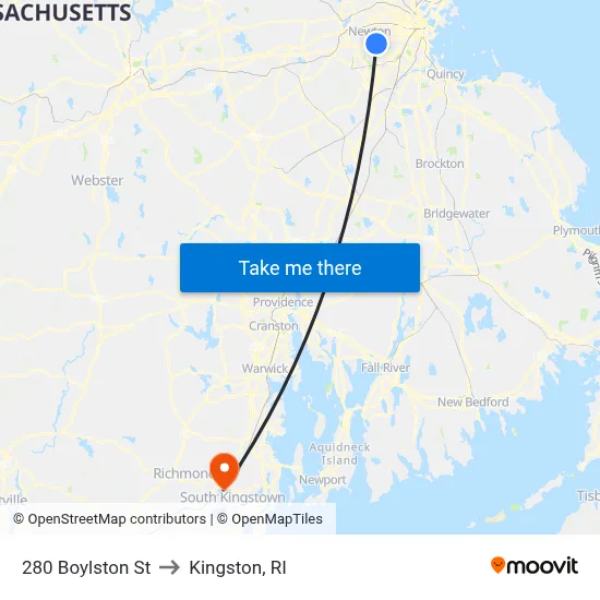 280 Boylston St to Kingston, RI map