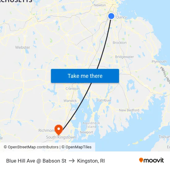 Blue Hill Ave @ Babson St to Kingston, RI map