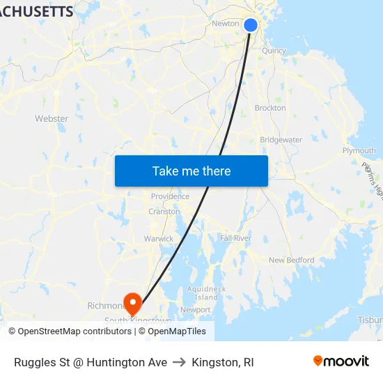Ruggles St @ Huntington Ave to Kingston, RI map