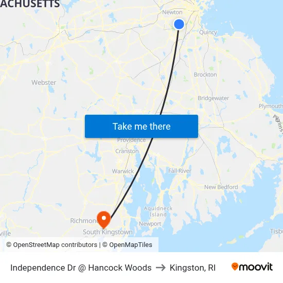 Independence Dr @ Hancock Woods to Kingston, RI map