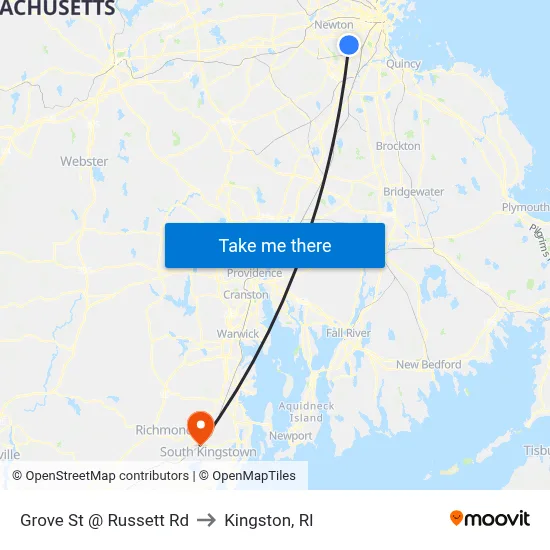Grove St @ Russett Rd to Kingston, RI map