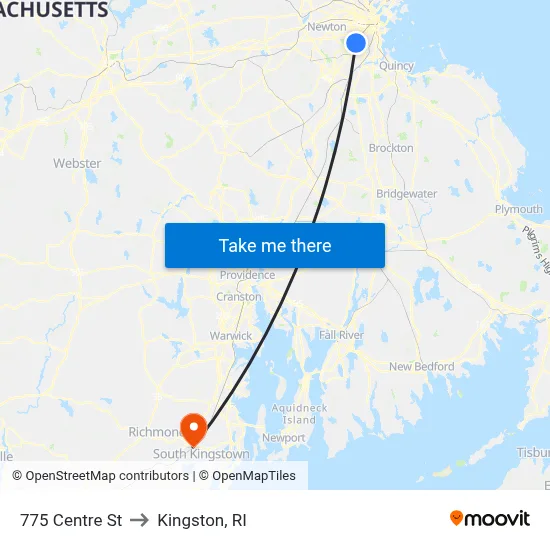 775 Centre St to Kingston, RI map
