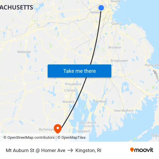 Mt Auburn St @ Homer Ave to Kingston, RI map