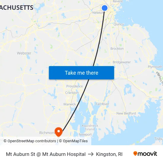 Mt Auburn St @ Mt Auburn Hospital to Kingston, RI map