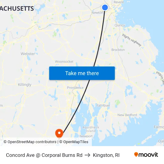 Concord Ave @ Corporal Burns Rd to Kingston, RI map