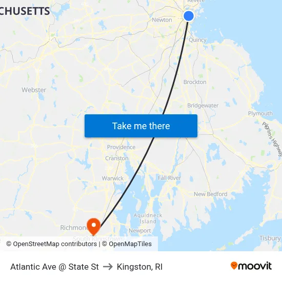 Atlantic Ave @ State St to Kingston, RI map