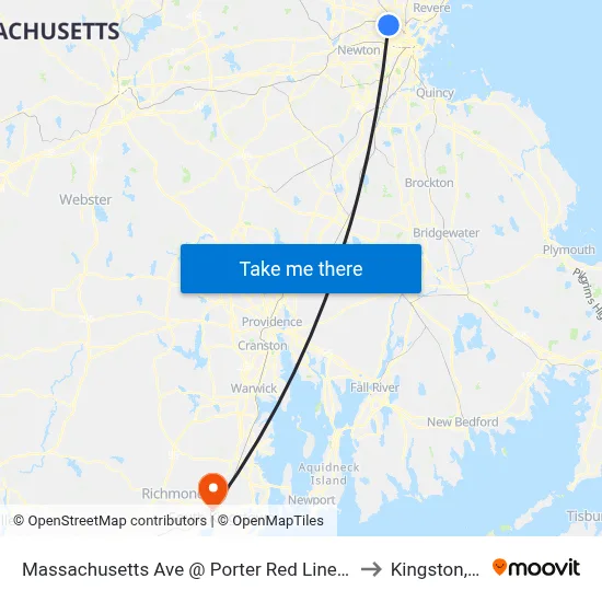 Massachusetts Ave @ Porter Red Line Sta to Kingston, RI map