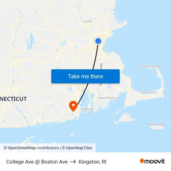College Ave @ Boston Ave to Kingston, RI map