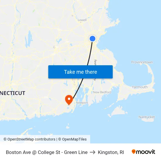 Boston Ave @ College St - Green Line to Kingston, RI map