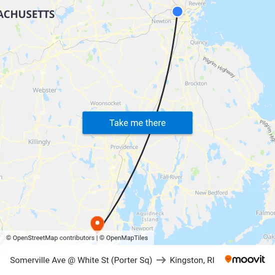 Somerville Ave @ White St (Porter Sq) to Kingston, RI map