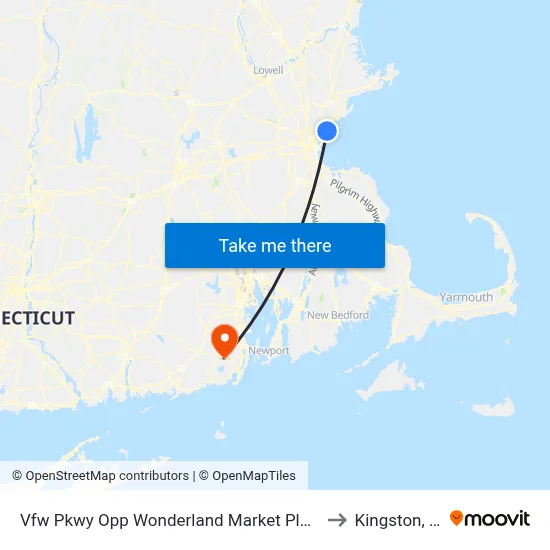 Vfw Pkwy Opp Wonderland Market Place to Kingston, RI map