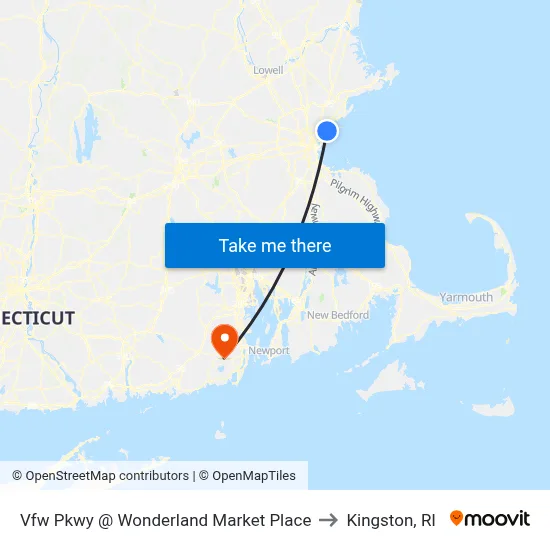 Vfw Pkwy @ Wonderland Market Place to Kingston, RI map