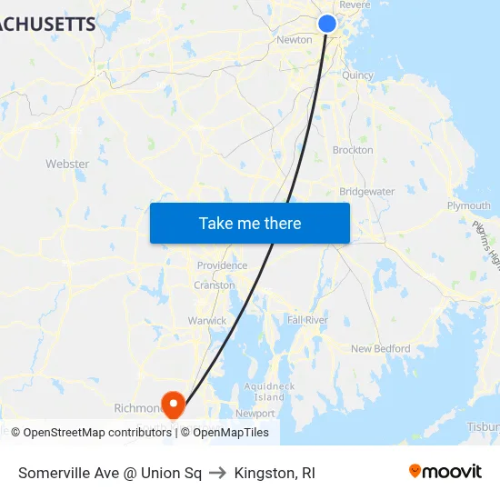 Somerville Ave @ Union Sq to Kingston, RI map