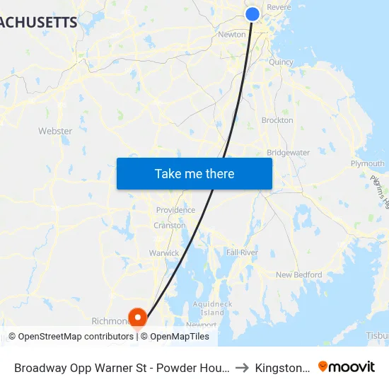 Broadway Opp Warner St - Powder House Sq to Kingston, RI map