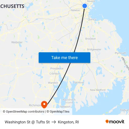 Washington St @ Tufts St to Kingston, RI map