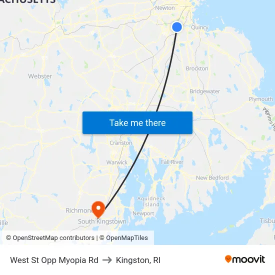 West St Opp Myopia Rd to Kingston, RI map