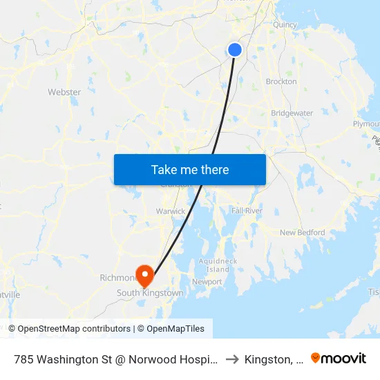 785 Washington St @ Norwood Hospital to Kingston, RI map