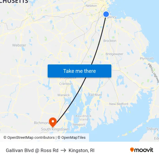 Gallivan Blvd @ Ross Rd to Kingston, RI map