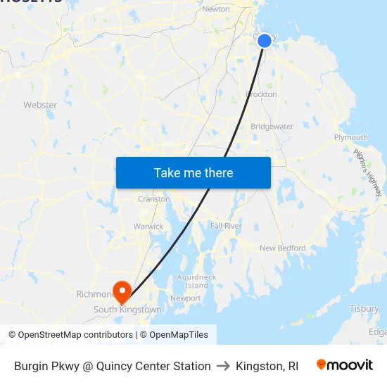 Burgin Pkwy @ Quincy Center Station to Kingston, RI map