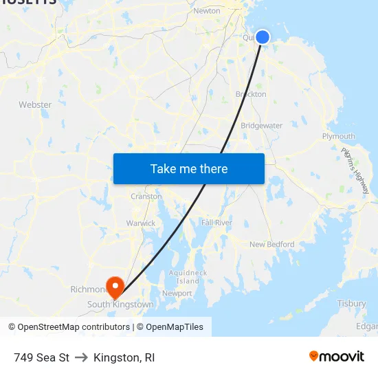 749 Sea St to Kingston, RI map