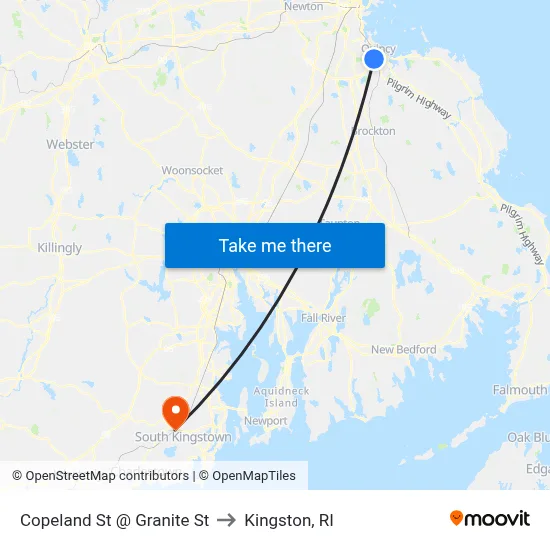 Copeland St @ Granite St to Kingston, RI map