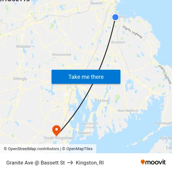 Granite Ave @ Bassett St to Kingston, RI map