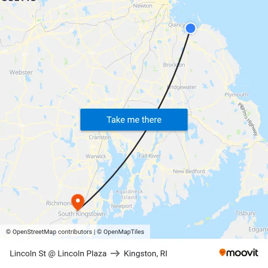 Lincoln St @ Lincoln Plaza to Kingston, RI map