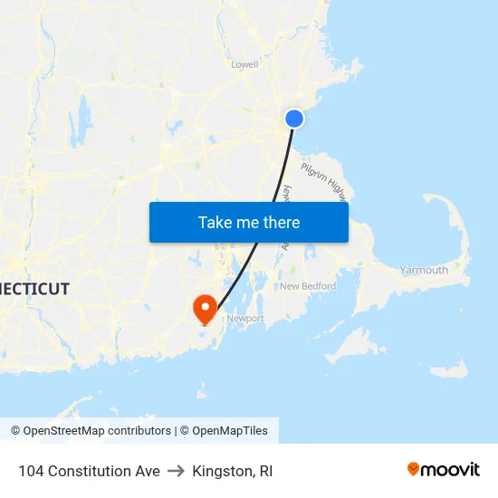 104 Constitution Ave to Kingston, RI map