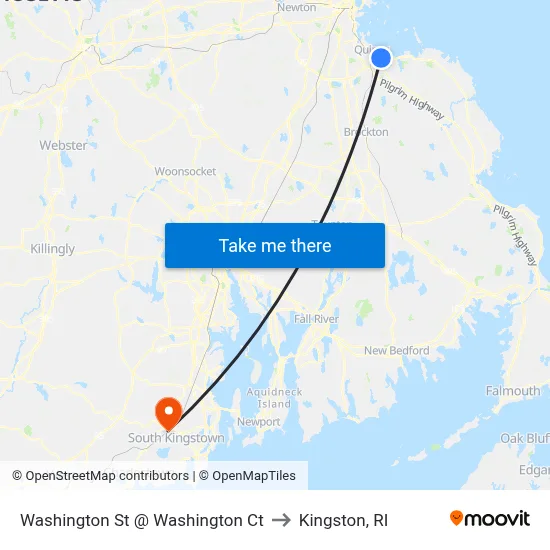 Washington St @ Washington Ct to Kingston, RI map