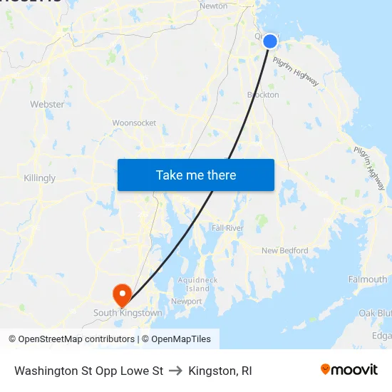 Washington St Opp Lowe St to Kingston, RI map