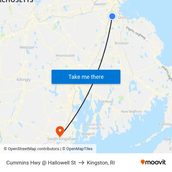 Cummins Hwy @ Hallowell St to Kingston, RI map