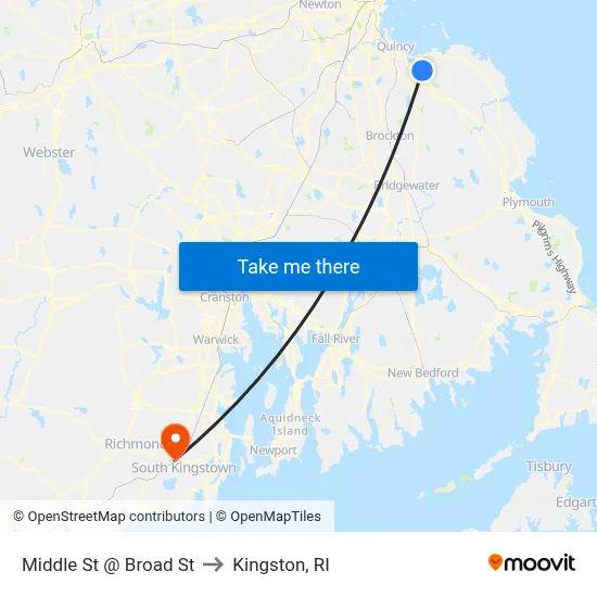 Middle St @ Broad St to Kingston, RI map