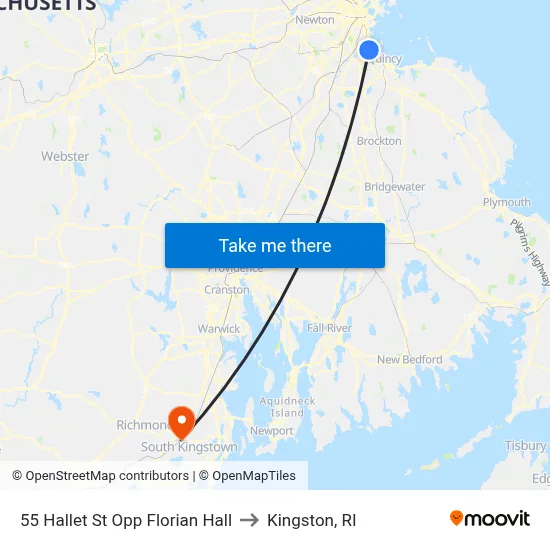 55 Hallet St Opp Florian Hall to Kingston, RI map