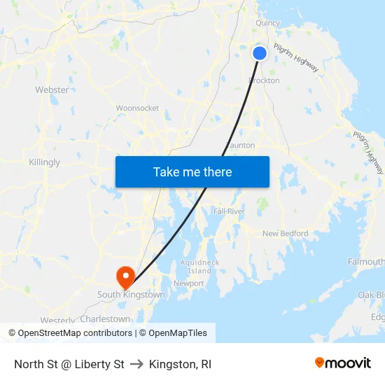 North St @ Liberty St to Kingston, RI map