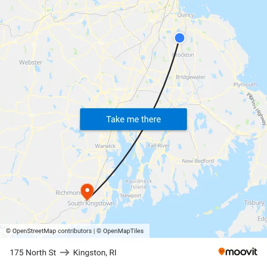 175 North St to Kingston, RI map