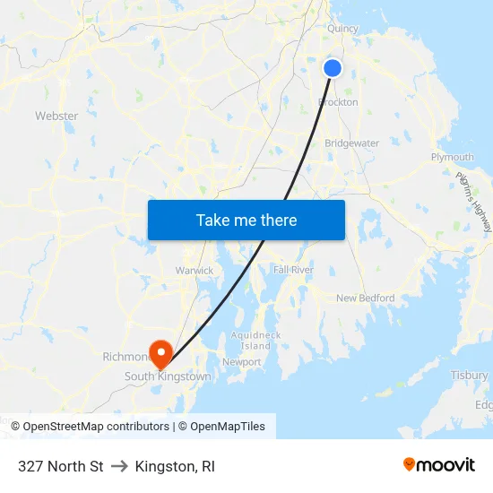 327 North St to Kingston, RI map