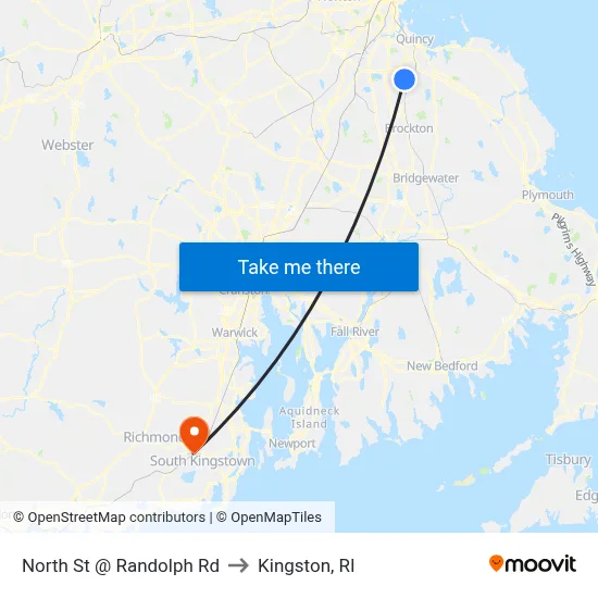 North St @ Randolph Rd to Kingston, RI map