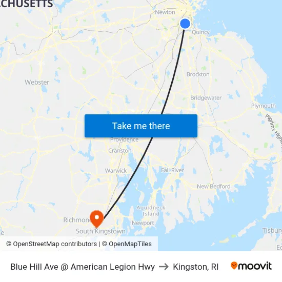 Blue Hill Ave @ American Legion Hwy to Kingston, RI map