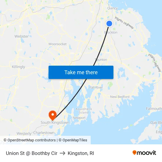 Union St @ Boothby Cir to Kingston, RI map