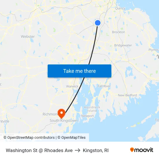 Washington St @ Rhoades Ave to Kingston, RI map