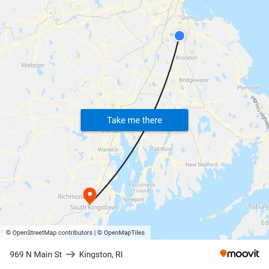 969 N Main St to Kingston, RI map