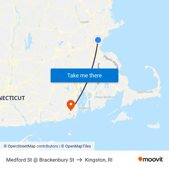 Medford St @ Brackenbury St to Kingston, RI map