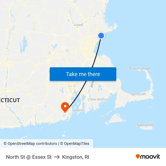 North St @ Essex St to Kingston, RI map
