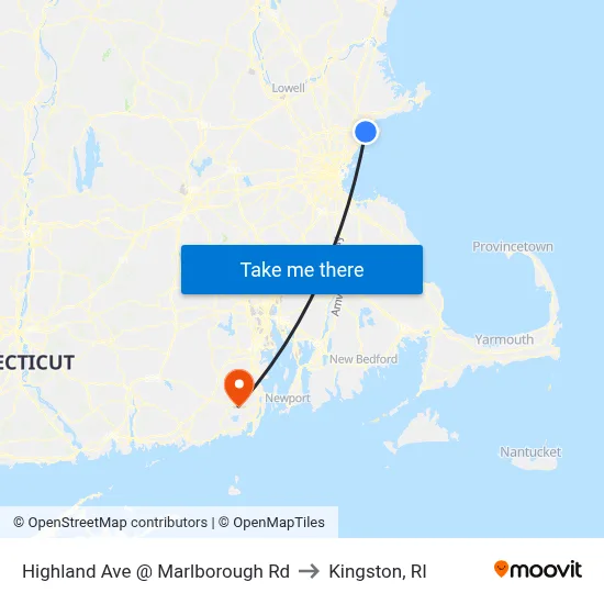 Highland Ave @ Marlborough Rd to Kingston, RI map