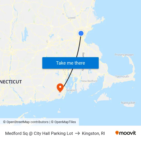 Medford Sq @ City Hall Parking Lot to Kingston, RI map