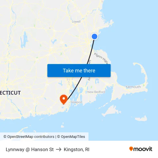 Lynnway @ Hanson St to Kingston, RI map