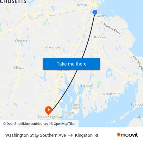 Washington St @ Southern Ave to Kingston, RI map