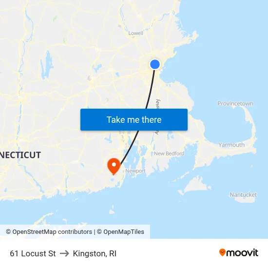 61 Locust St to Kingston, RI map